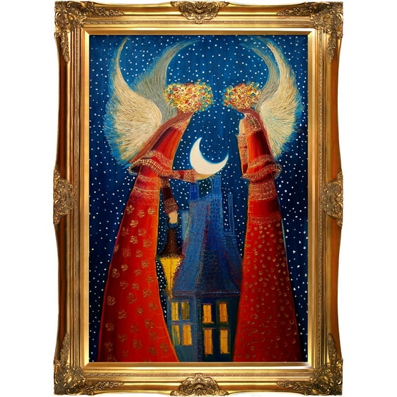 Angels with Victorian Gold Frame 24"X36"