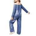 thumbnail image 6 of Tfken Girls Jumpsuit Summer Off The Shoulder Comfy Casual Jumpsuit With Pockets Daily Wear Soft Child Fashion Clothes Size 4-5 Years Blue, 6 of 7