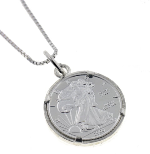 2018 Silver Eagle .999 Coin Pendant on a 20" Italy Sterling Silver Link Chain 