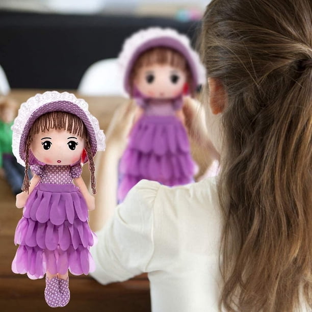 Muñeca De Trapo De 40 Cm: Peluche Suave Con Falda Y Sombrero Para Niñas (Rosa, Gris, Verde, Amarillo, Morado)