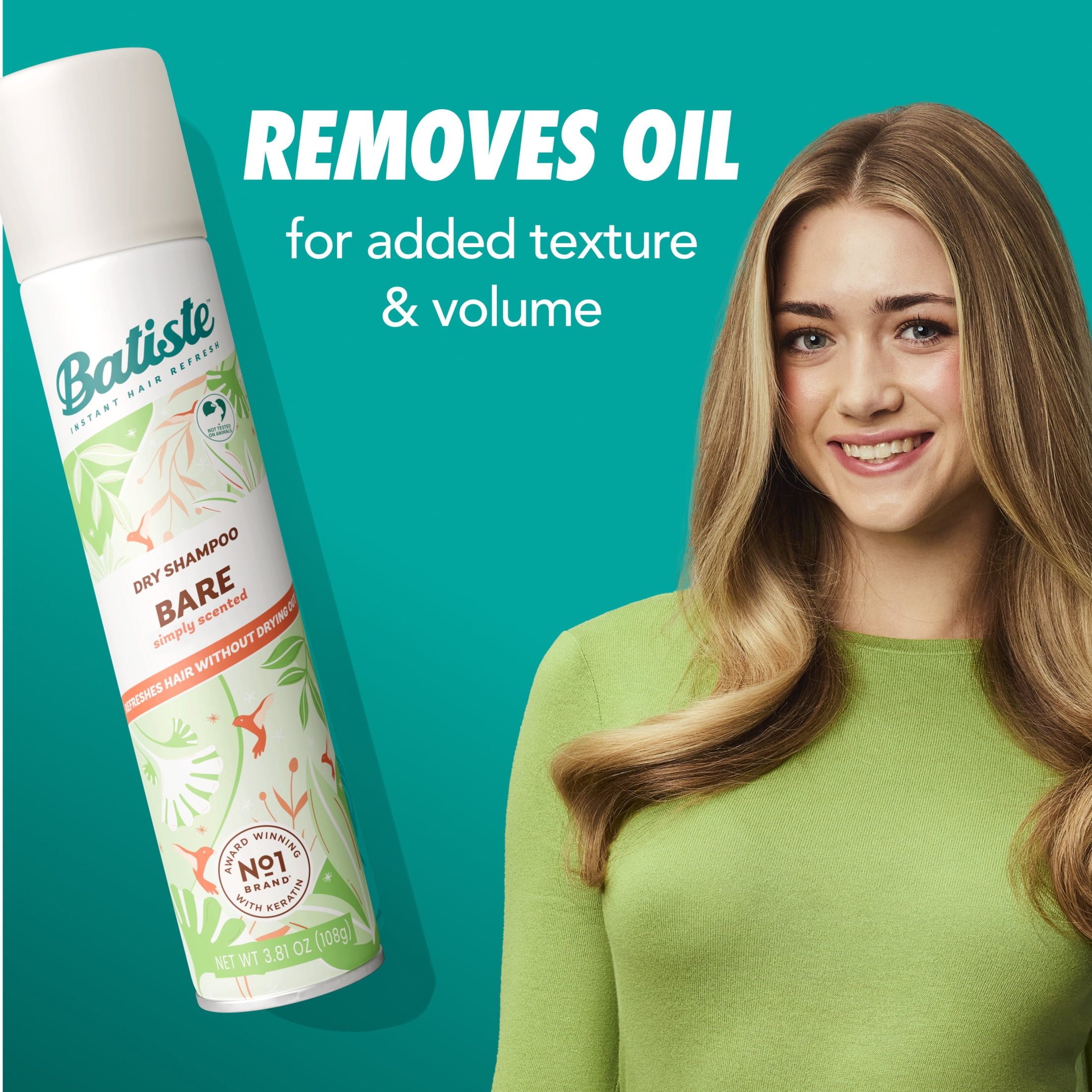 (2 pack) Batiste Bare Dry Shampoo, Absorbs Oil & Grease, Barely Scented, 5.71 oz