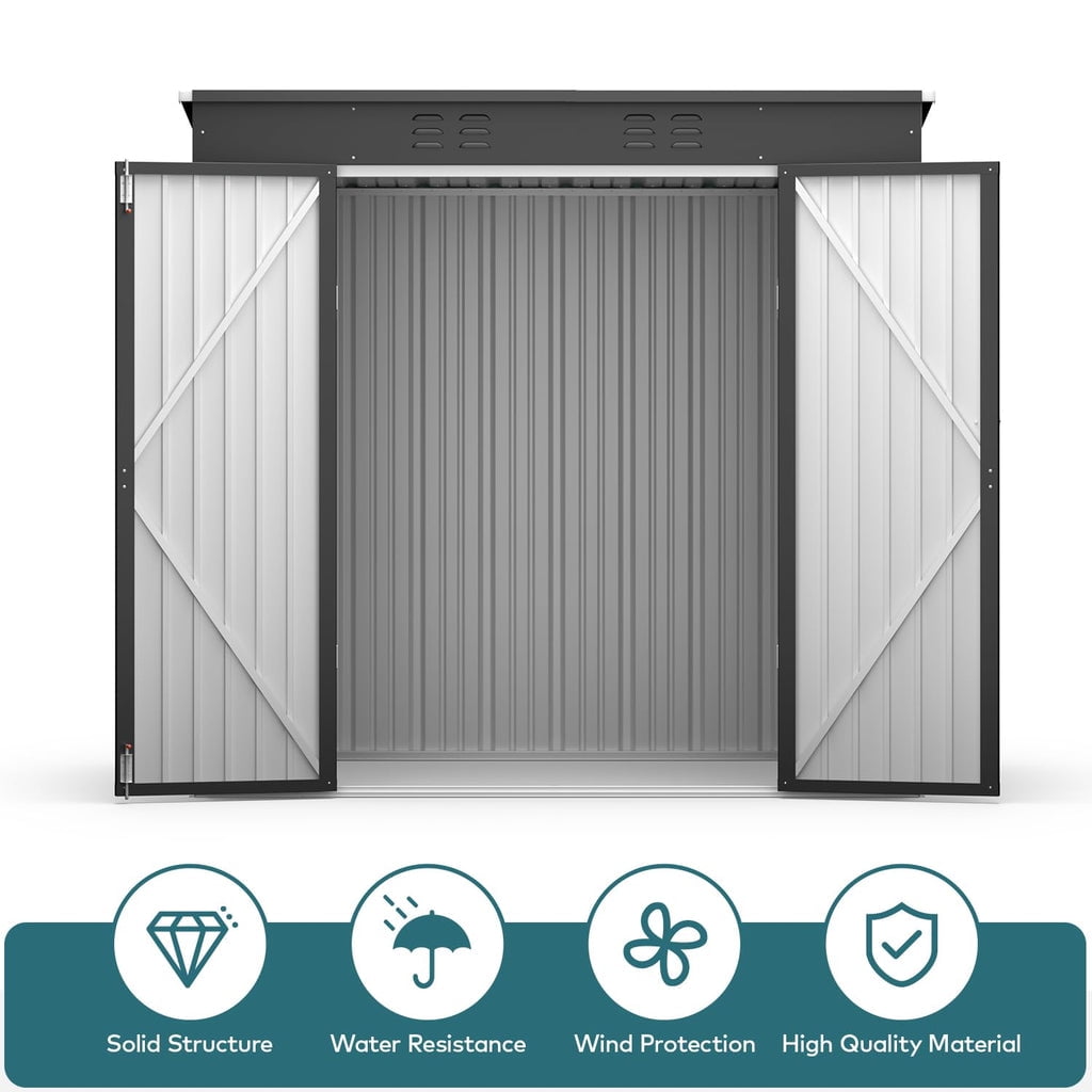 6x4 ft Outdoor Storage Shed on Sale, Sheds & Outdoor Storage with Lockable Doors, Metal Garden Shed by Durable Galvanized Steel for Patio, Lawn, Dark Gray