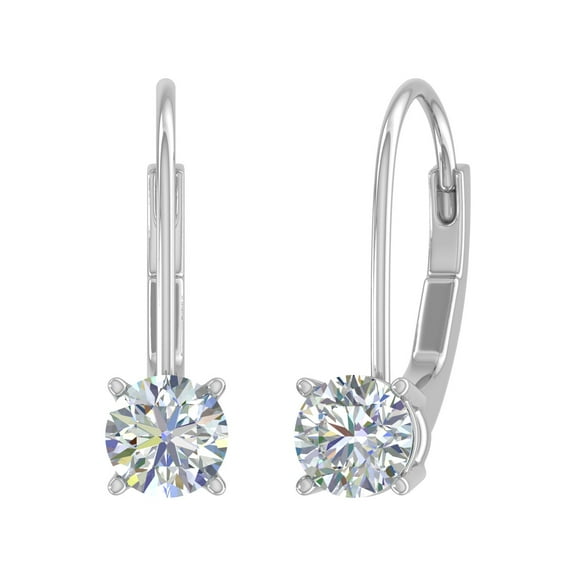 5/8 Carat Diamond Leverback Drop Earrings in 14K White Gold - IGI Certified