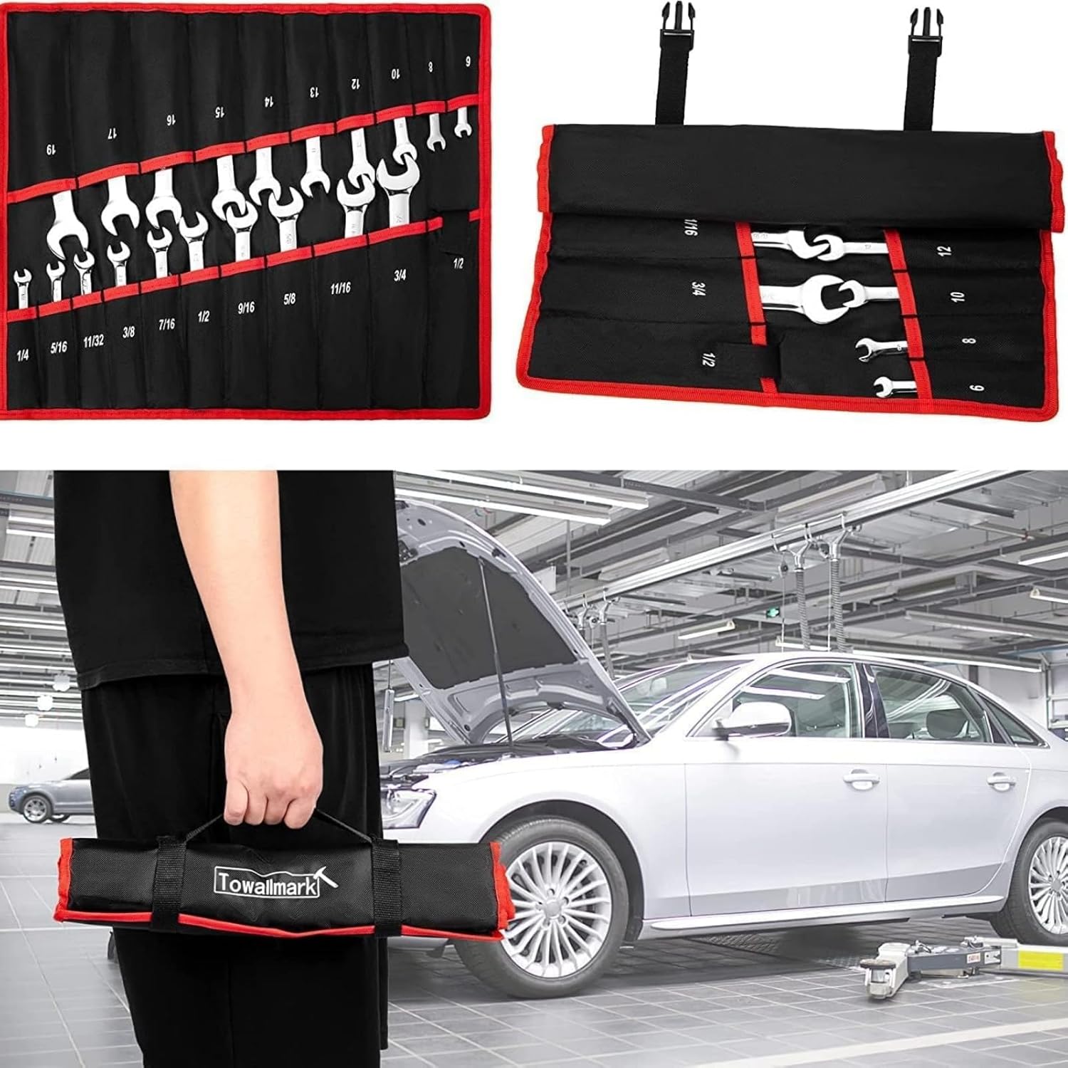 Towallmark Ratcheting Wrench, 20Pcs Standard Combination Wrench Set, SAE 1/4-3/4""& Metric 6-19mm, 72-Teeth,Cr-V Steel Ratchet Set with Storage Bag for motorcycle/car/mechanical etc