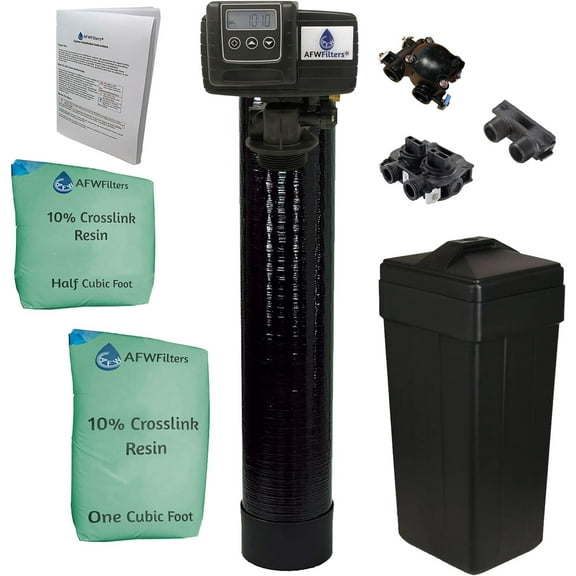 AFWFilters Fleck 5600SXT UPGRADED HIGH capacity 10% resin 48,000, Black - 1" Bypass