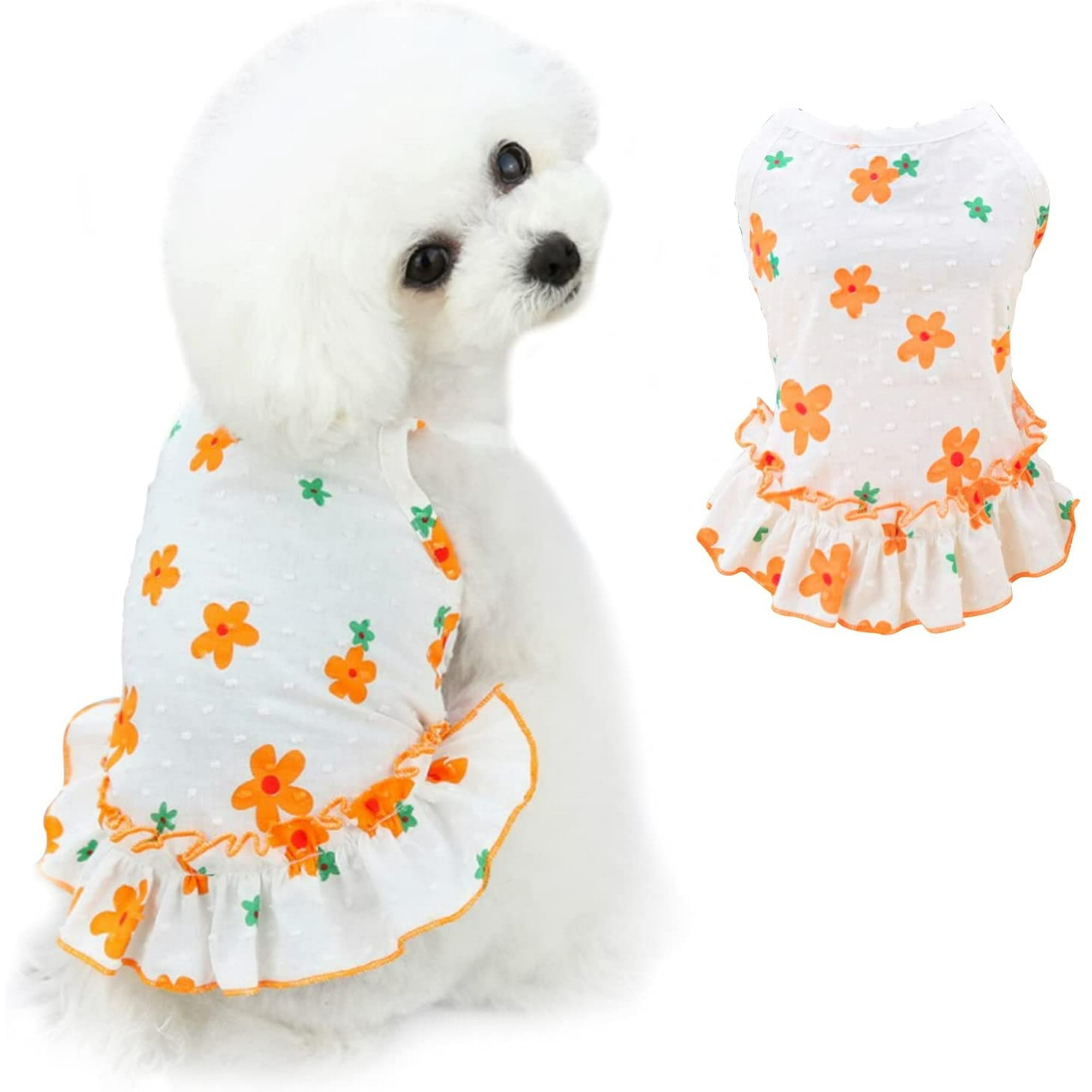 VEEKI Flower Dog Dress with Floral Lace Decor Eelgant Princess Dress Doggie Dress Perfect for Small Dogs in Spring Summer Sundress Puppy Skirt M