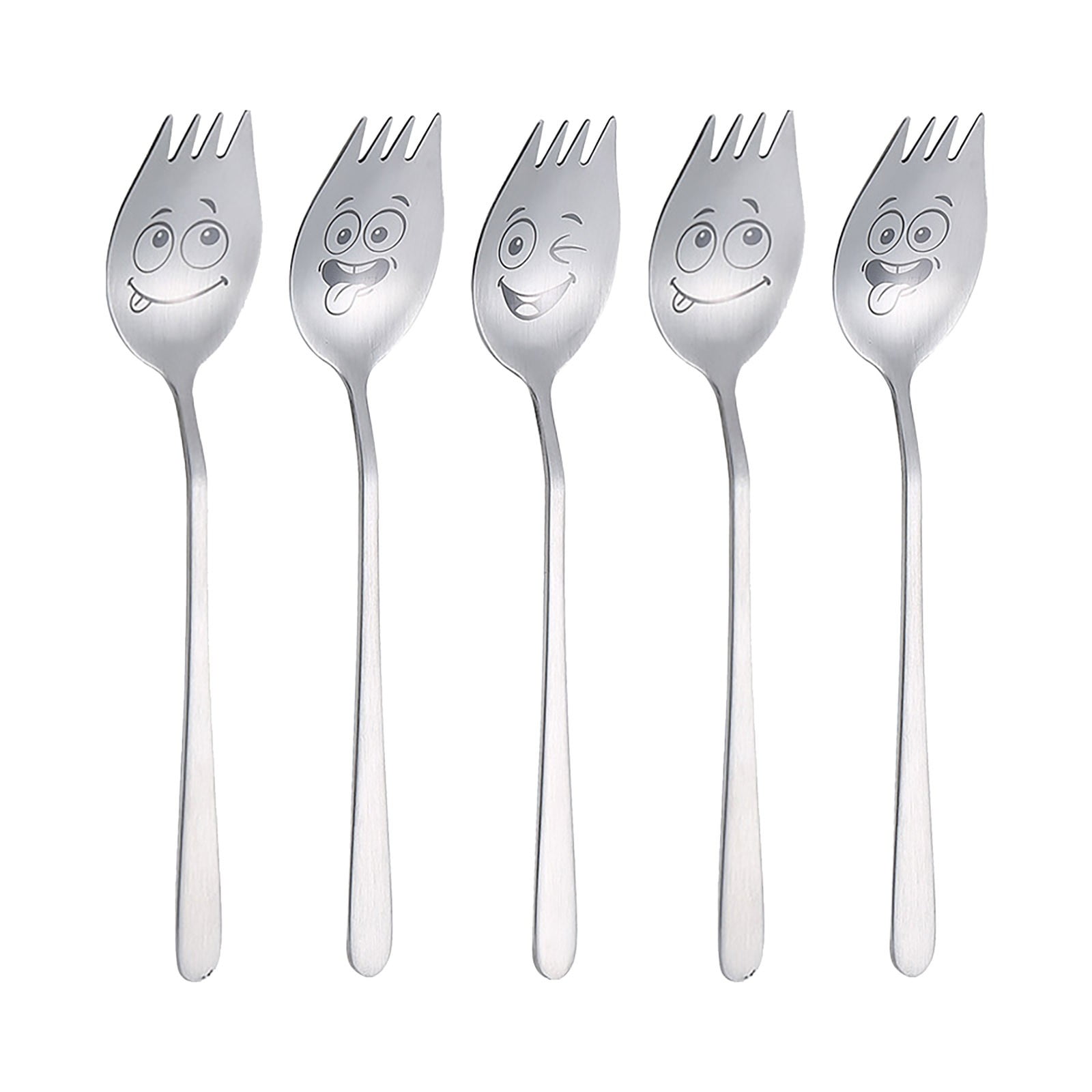 Bapmoo Korean Spoons Set – 6 Stainless Steel Spoons With Engraved Happy Faces, 8.26 Inch Long Handles