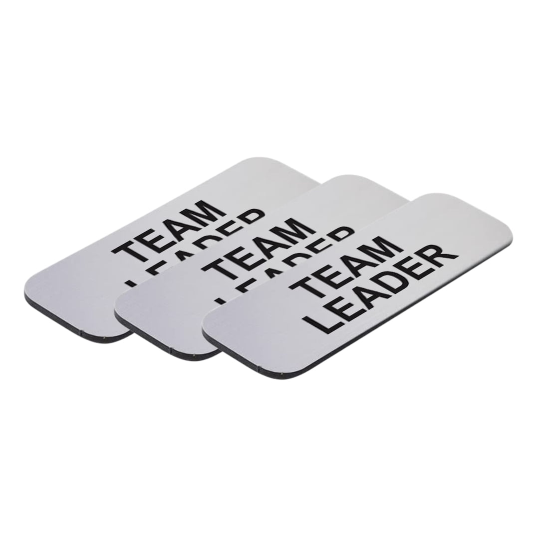 All Quality Team Leader 1 x 3" Name Tag, Silver (3 Pack)