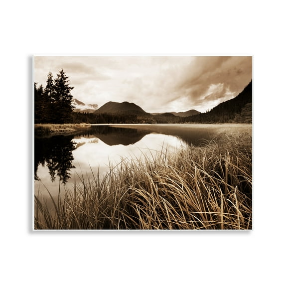Stupell Industries Sepia Lake Reflection Landscape Photography Unframed Art Print Wall Art, 14 x 11