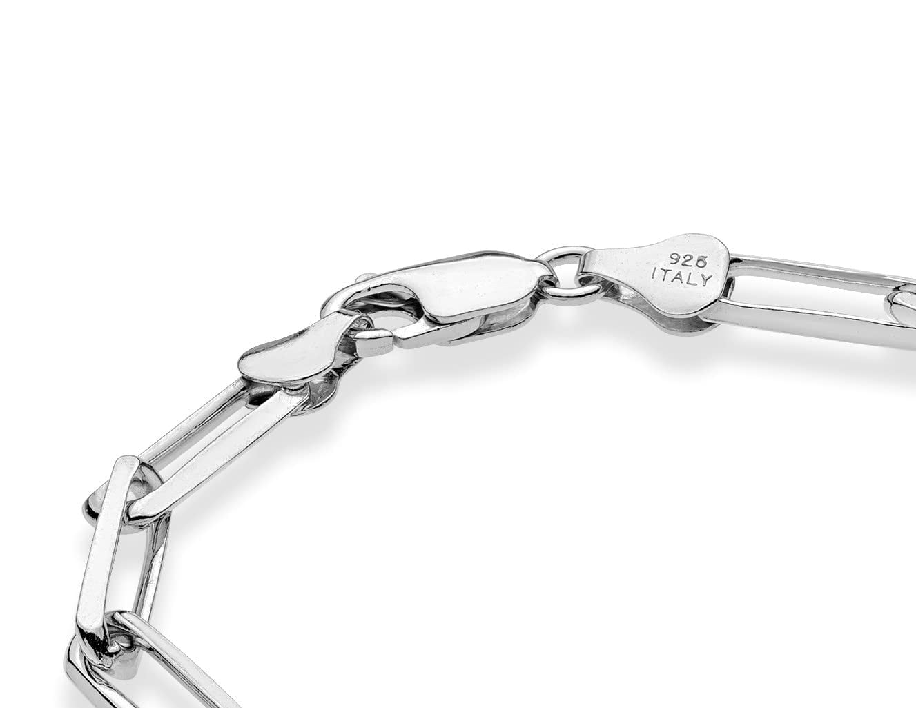 Miabella Solid 925 Sterling Silver Italian 5mm Paperclip Link Chain Bracelet for Women Men, Made in Italy (rhodium-plated-sterling-silver, Length 8.5 Inches)