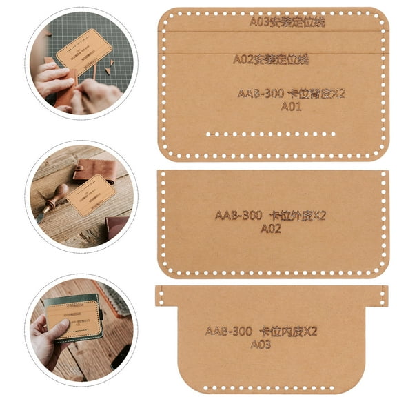 LABSERRON 1 Set Wallet Patterns Template for Diy Leather Wallet Making Tool Khaki Kraft Paper