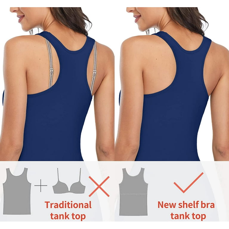 Women's Cotton Racerback Camis Tank Tops with Shelf Bra Undershirt, 2 Pack  