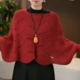 thumbnail image 2 of Bat Sleeve Knitted Shawl Women Winter Warm Pullover Irregular Hem, 2 of 5