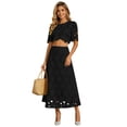 thumbnail image 2 of RFQWOVSR Women's Solid Color Embroidered Short Sleeve Crop Top Maxi Skirt 2 Piece Set French Style Casual Summer Dress Outfit XXL, 2 of 5