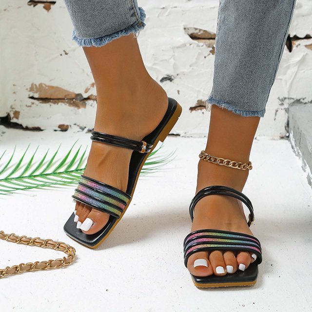 Sandalias planas informales de color para mujer, cómodos zapatos de playa de dos usos, zapatillas fáciles de poner y quitar Wmkox8yii ytu8374