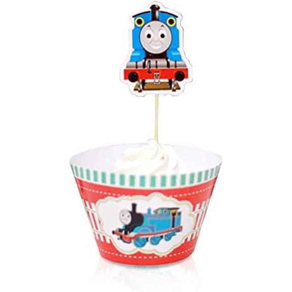 Thomas Transport fans 12 pcs Set Cupcake Wrappers and 12 Toppers Decoration for Kids Girls Boys Birthday Party Favors Supplies dozen set$$Home Decor, Kitchen, & Other