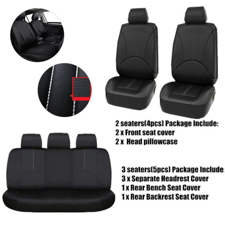 TIEHESYT Full Black Car Seat Cover Set - Leather, Breathable, Universal Fit  for Most Vehicles