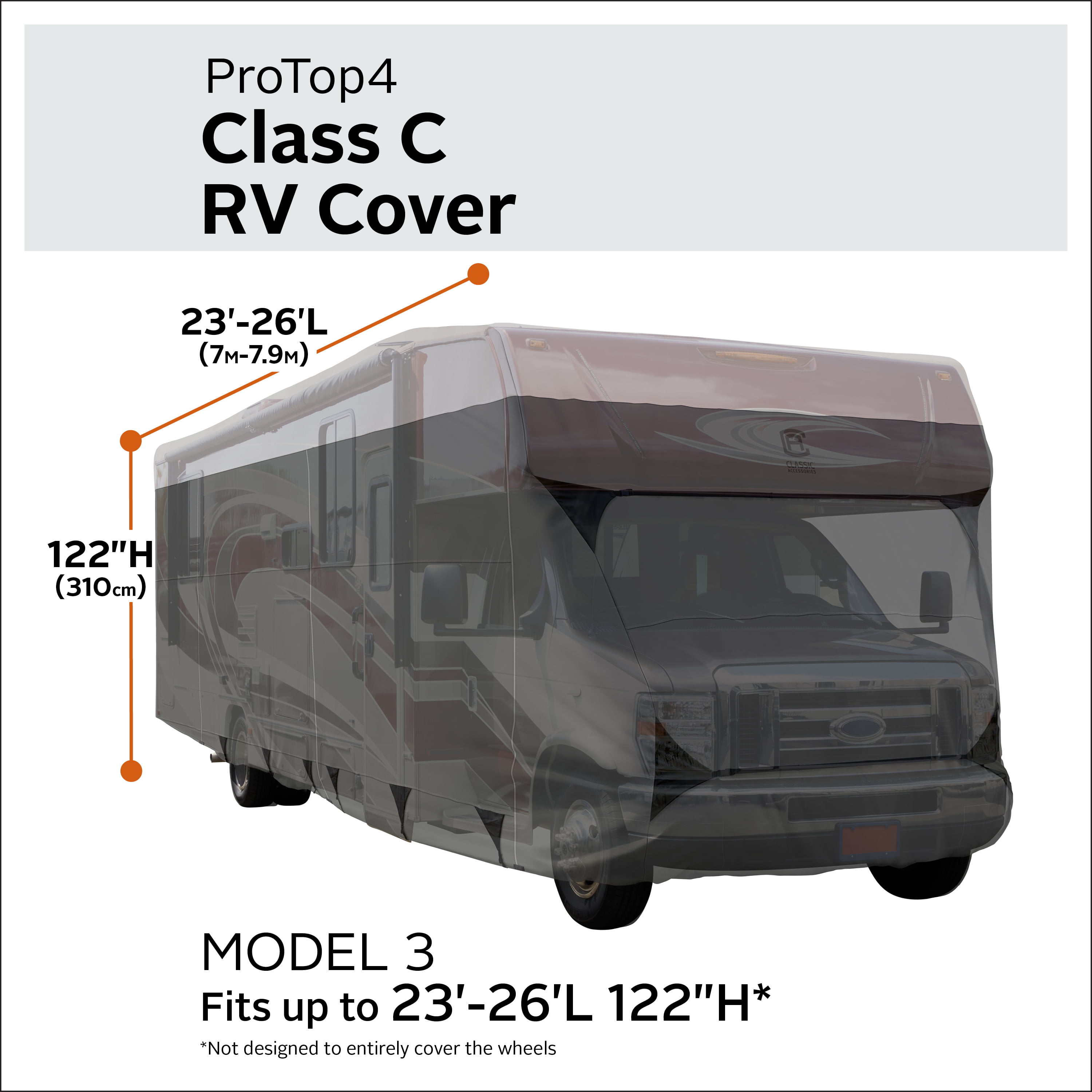 122 Max H Classic Accessories SkyShield Heavy-Duty RV Class C Cover for Up to 20 L