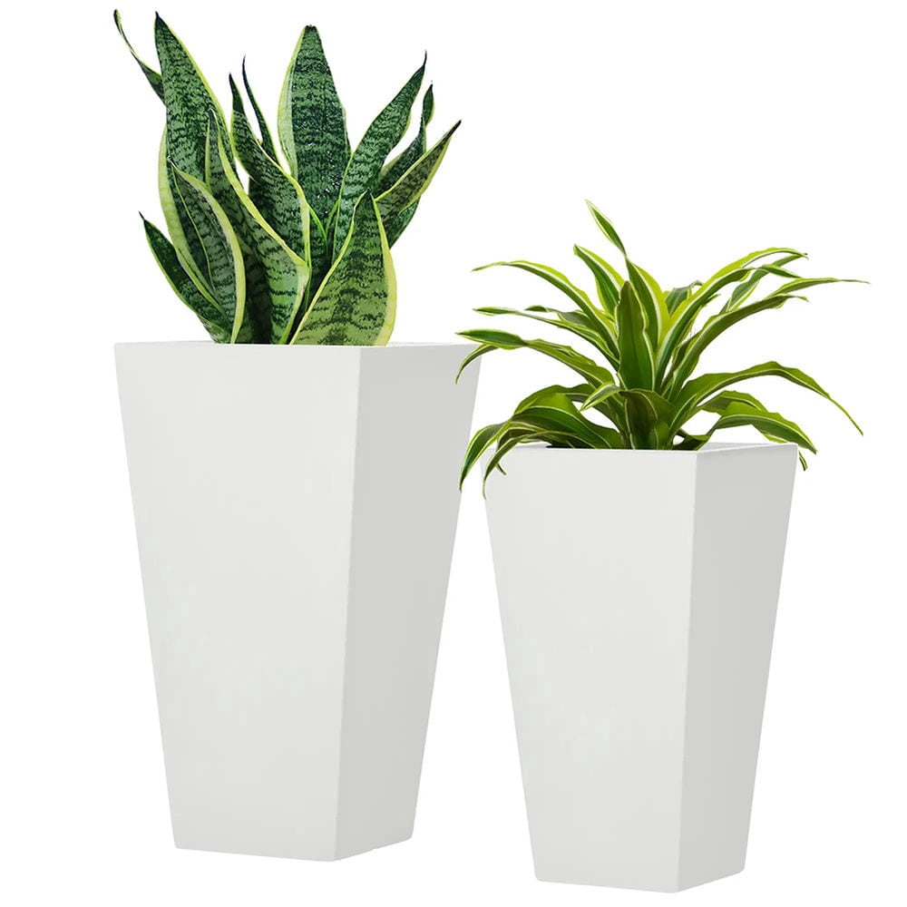 Spaco 22in & 18in 2-Pack Outdoor Planter Set, Flower Pots with Drainage Holes, Durable & Stackable Plant Pot, for Porch, Entryway, Patio, Yard, Garden, White