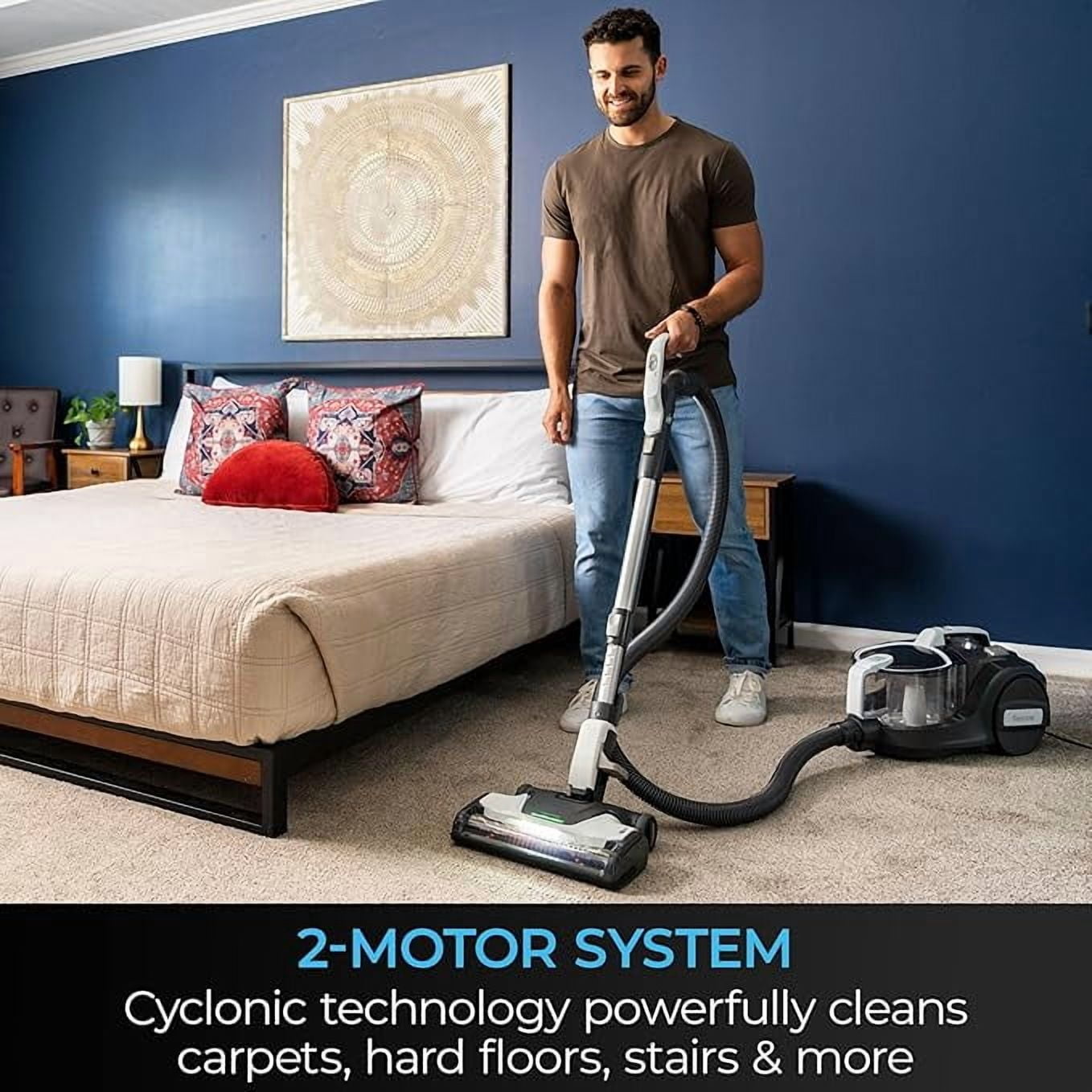 Kenmore DC5070.01 Upgrade 500 Series Bagless Canister Vacuum with Hair Eliminator Brushroll，2-Motor Cyclonic Technology, HEPA Filtration & 24' Auto Cord Rewind for Pet, Carpets, Hard Floors, Stairs
