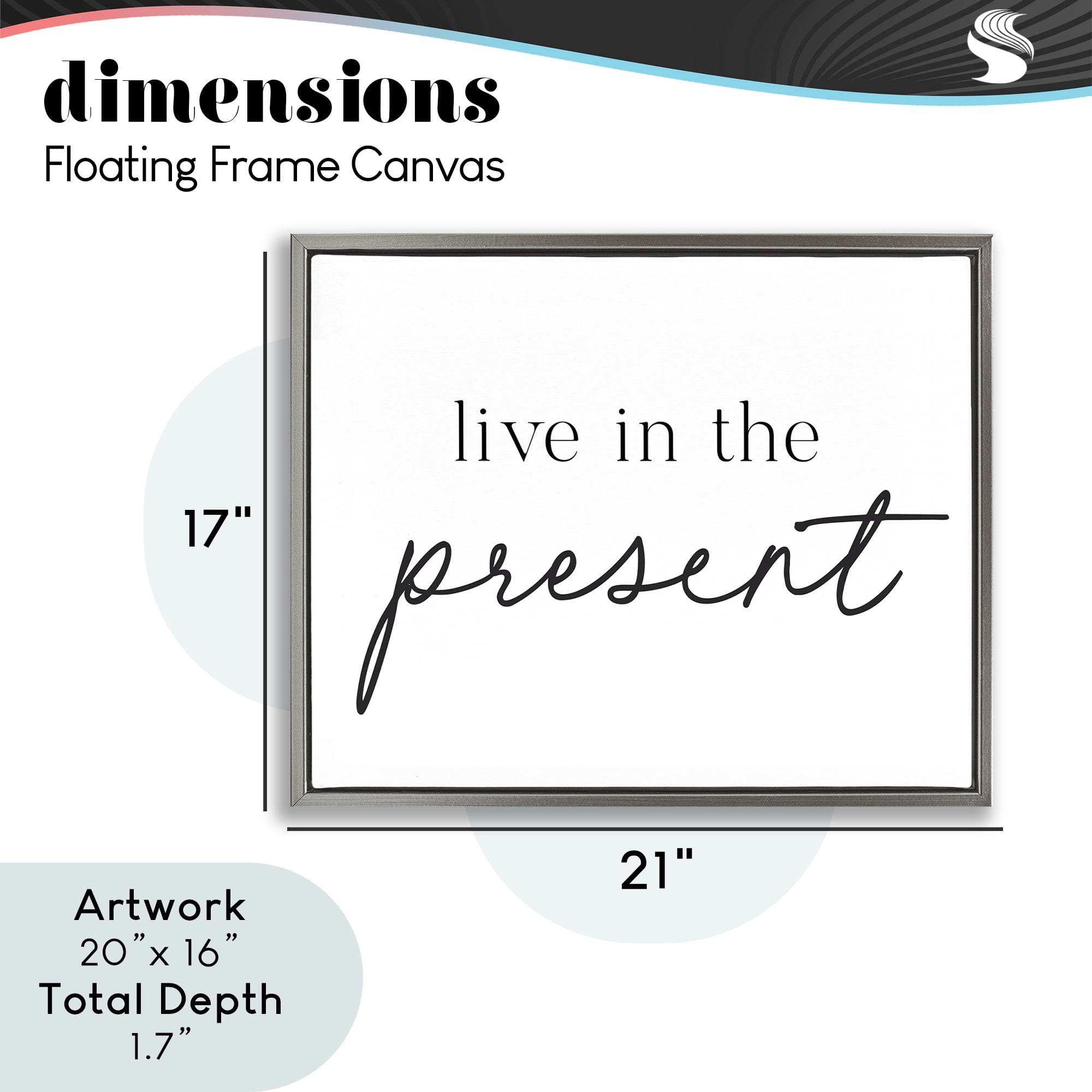 Live In The Present Gray Framed Floater Canvas Wall Art, design by Lettered and Lined