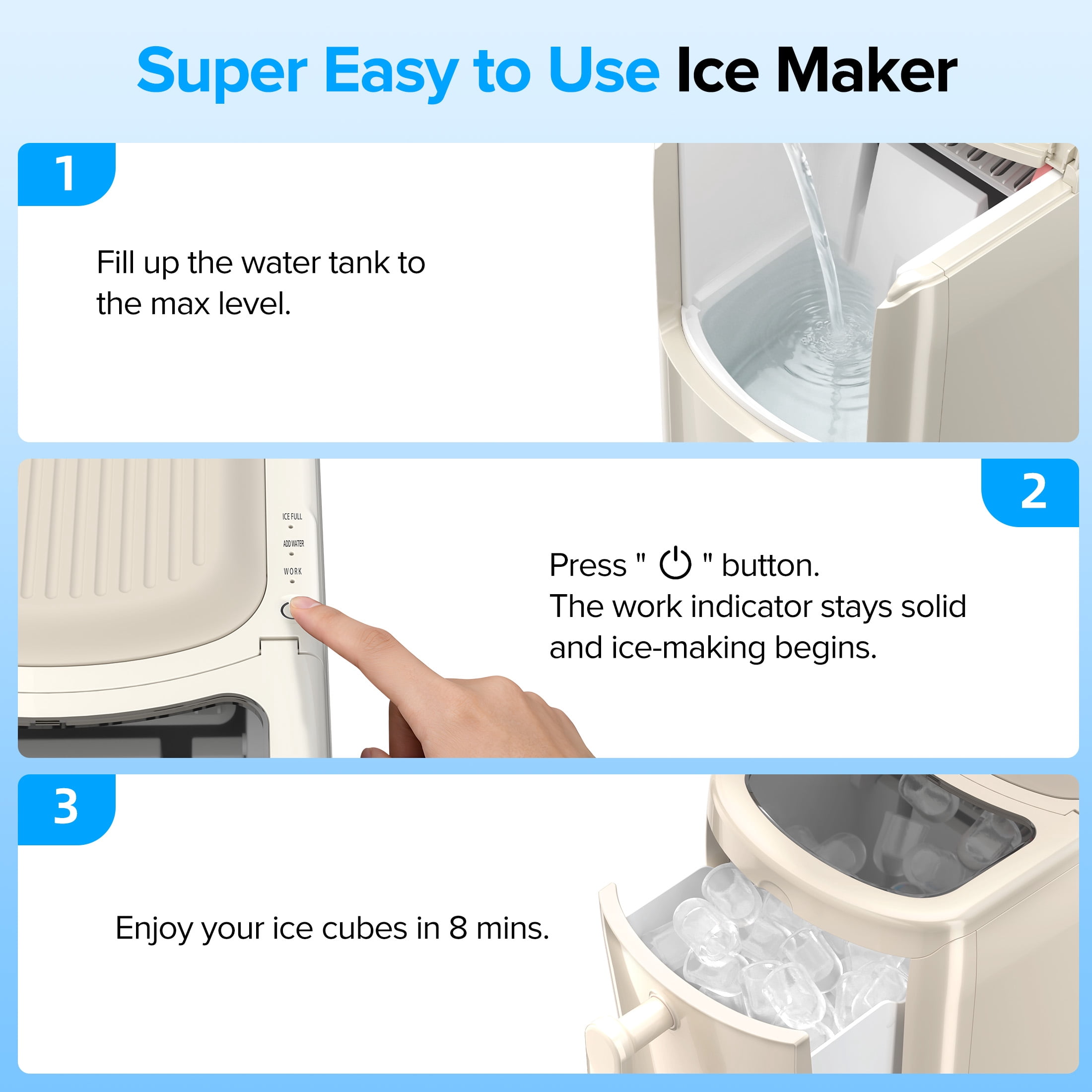 Auseo Portable Ice Maker Machine, Ice Maker Countertop, Self-Cleaning, for Home/Office/Party, Grey