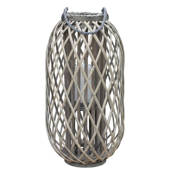 GREY WILLOW LANTERN WITH GLASS - MEDIUM