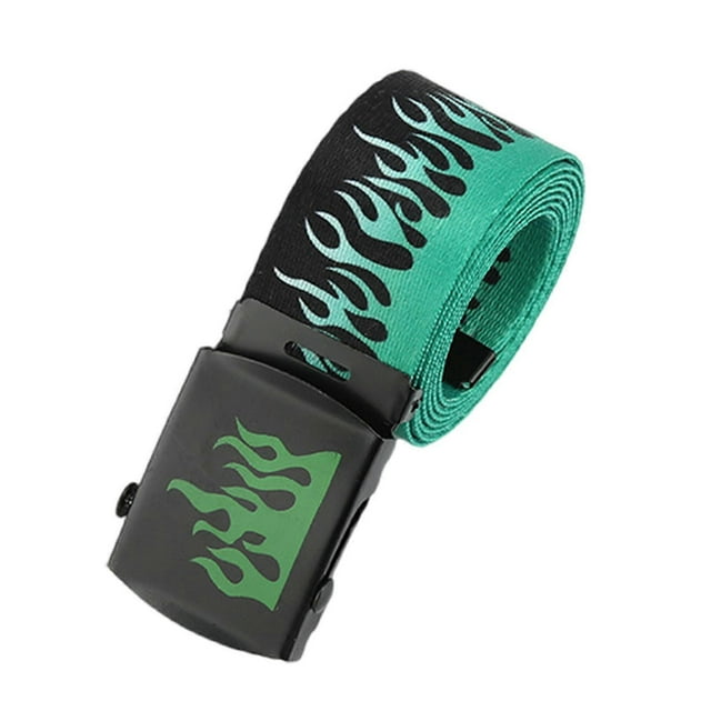 Flame Print Cotton Metal Belt Adjustable Length For Men Women Punk Rock Street Style Hip Hop Clothing Accessory