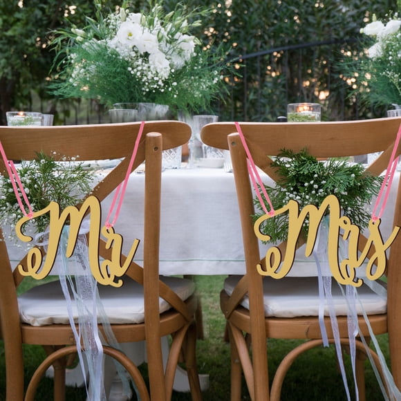 Mobutofu 1Set Golden Letter Design Wedding Wooden Signs Mr and Mrs Hanging Ornaments for Couples Home Decoration