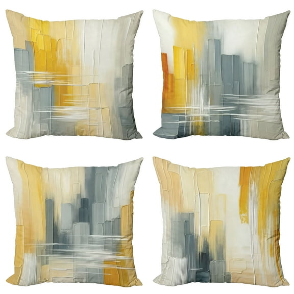 Ambesonne Abstract Throw Pillow Cover 4 Pack, Simple Painting Pattern, 18", Blue Grey and Mustard