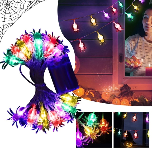 AKEGAMN Halloween String Lights 10/20/30pcs LED Color Spiderss Lights With Flash/Stabilized Mode Battery Powered Portable Halloween Decorative Lights For Outdoor Decorations Holiday Party Chic and F