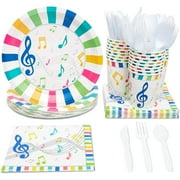 Music Party Supplies, Paper Plates, Napkins, Cups and Plastic Cutlery (Serves 24, 144 Pieces)