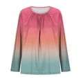 thumbnail image 4 of Qgtaibl Plus Size Long Sleeve Tunic Tops for Women Fashion Gradient Color Pleated Flowy Blouses Curved Hem Loose Fit Hide Belly Shirts Hot Pink L, 4 of 5