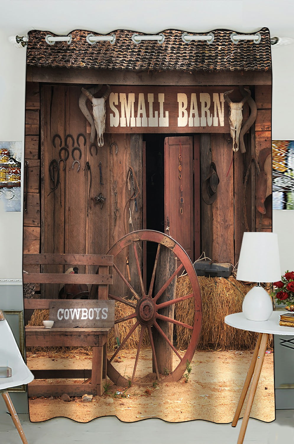 ABPHQTO Western Style Cowboy Home Window Curtain Kitchen Curtain Window