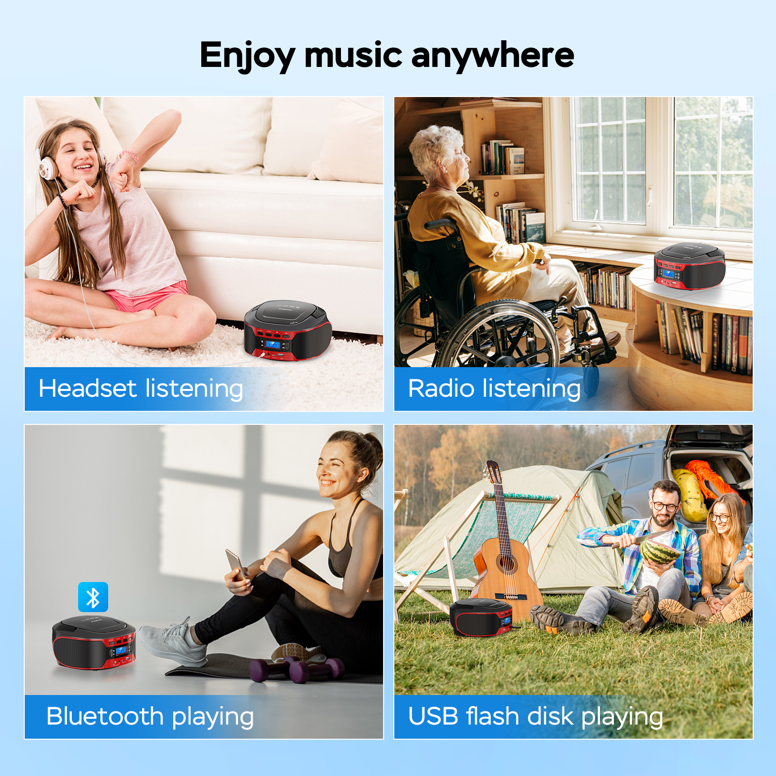 Kuephom Portable CD Player Boombox with Bluetooth, FM Radio with CD Boombox Combo,CD Players for Home with Stereo Speakers.