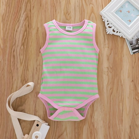 

Hunpta Newborn Infant Baby Girls Boys Sleeveless Ribbed Striped Print Romper Clothes
