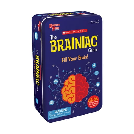 UPC: 0794764007060 | University Games | Scholastic Brainiac Travel Card Game in a Portable Tin Perfect on the go Fun for Kids Ages 6 and Up 2 to 4 Players