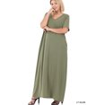 thumbnail image 2 of Zenana Women's Relaxed Fit V-Neck Short Sleeve Full Length Maxi Long Dress w/ Side Pockets, 2 of 4
