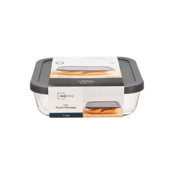 MAINSTAYS Square glass food storage with PE Lid, MS GLASS 1170ML