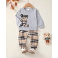 thumbnail image 2 of 12 Months Baby Boys Clothes 18 Months Boys 2PCS Fall Winter Outfits Set Cute Bear Print Toddler Boys Long Sleeve Round Neck Top Pants Set Gray, 2 of 8