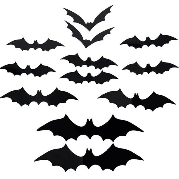 ODOMY 12-Pc Halloween Decorations Bat Wall Decals Stickers Decor 3D ...