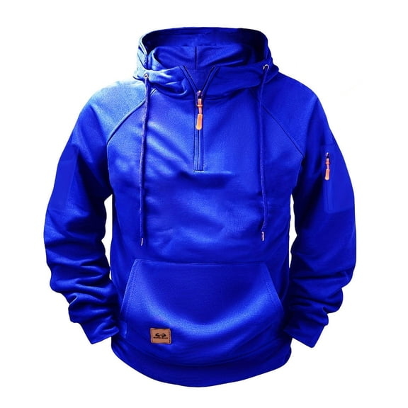 FAWUUDO Mens Hoodies Pullover Casual Cotton Fleece Hooded Sweatshirts Long Sleeve Shirts Blue