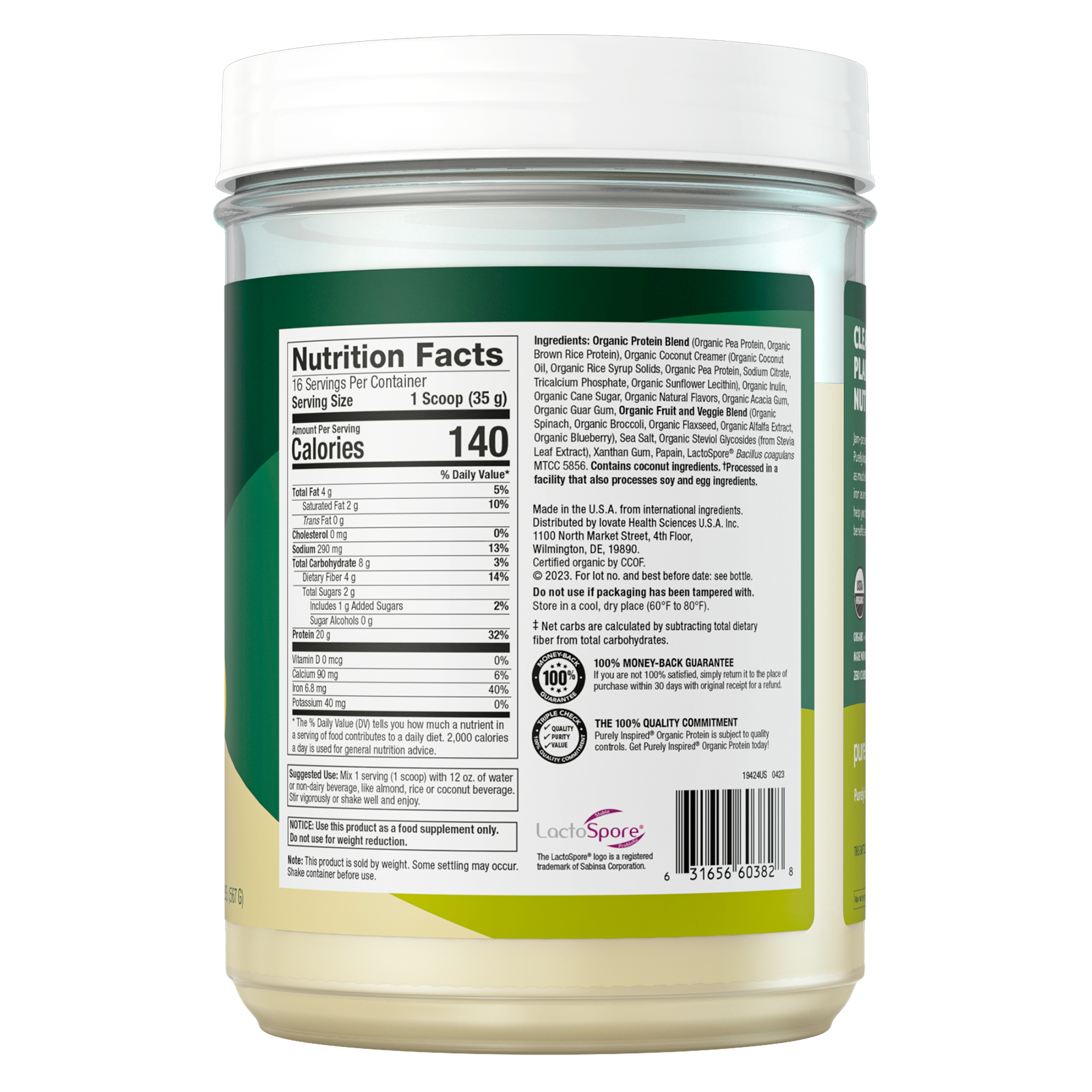Purely Inspired Organic Plant-Based Protein Powder, Vanilla, 20g Protein, 1.25 lbs, 16 Servings - image 4 of 10