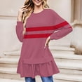 thumbnail image 2 of Htigea Womens Fall Shirts Striped Long Sleeve Tunic Tops Trendy Ruffle Hem Dress T-Shirts Casual Loose Fit Tee Hot Pink M, 2 of 5