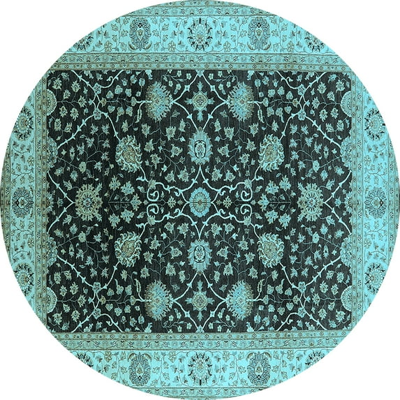 Ahgly Company Indoor Round Oriental Light Blue Industrial Area Rugs, 4' Round