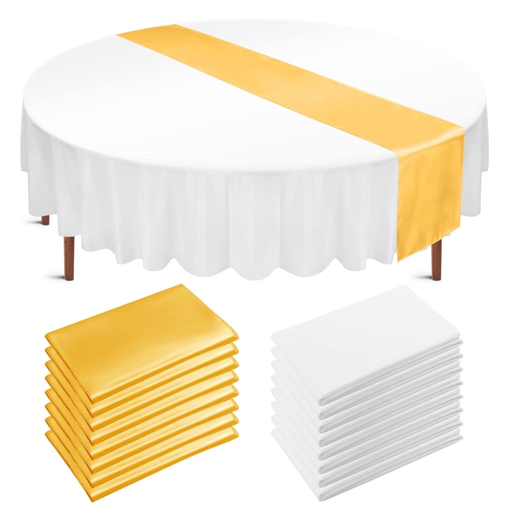 Pesonlook 8 Pack Gold Satin Table Runners 12"x108" and 8 Pack Round