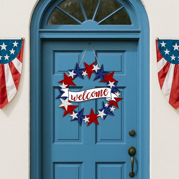 YIBAGA 4th of July Door Sigh Wreath Memorial Patriotic Independence Day Home Outside Decor