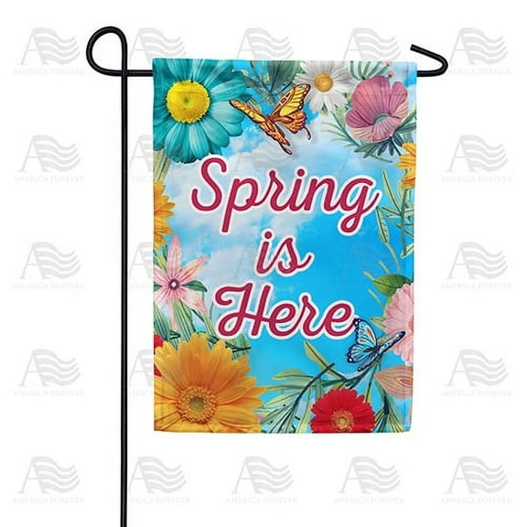 America Forever Spring is Here Garden Flag 12.5 x 18 inches Double Sided Summer Flowers, Butterflies, Sunflower, Daisy - Seasonal Yard Lawn Outdoor Decorative Floral Garden Flag