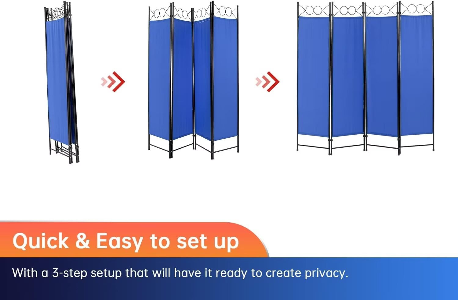 YRLLENSDAN 4 Panel Folding Decorative Room Dividers, Fabric Portable Privacy Screen Freestanding, 6FT Steel Frame Privacy Wall Indoor Outdoor, Blue