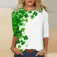 thumbnail image 2 of St Patrick's Day T Shirt for Womens Green Leaf Print Irish 3/4 Sleeve Loose Pullover Tops, 2 of 5